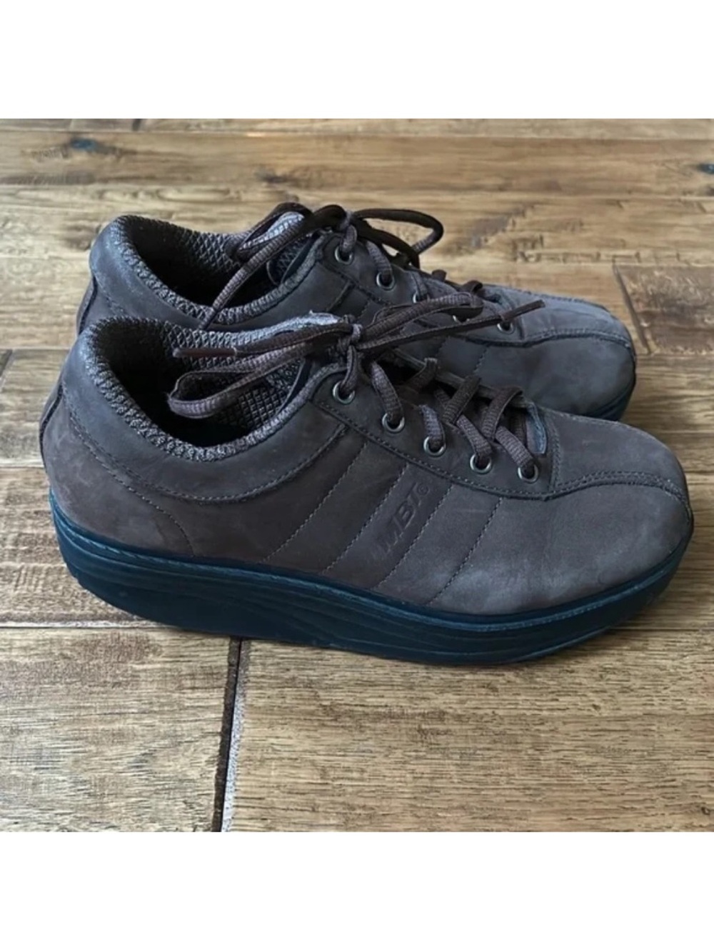 MBT Casual Brown Leather Suede Rocker Bottom Sneakers Comfort Shoes Size 8.5